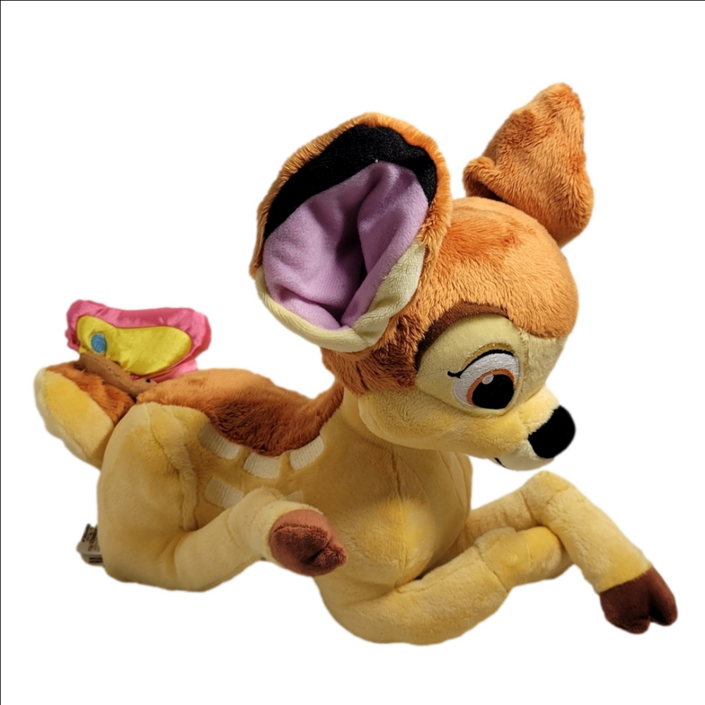 Disney Store Bambi Deer Plush 14" Butterfly on Tail Lays Down Stuffed Authenti